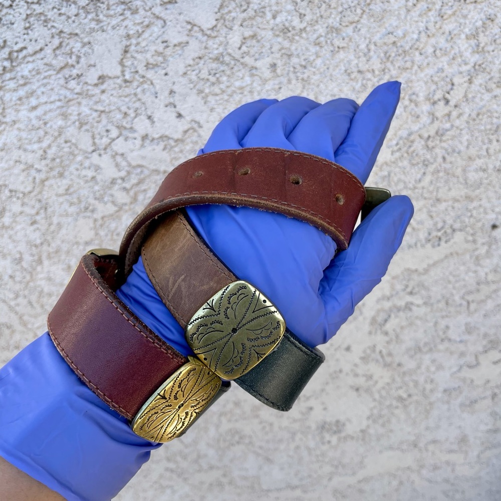 Vintage Brighton Leather Patchwork Colorblock Belt - image 2